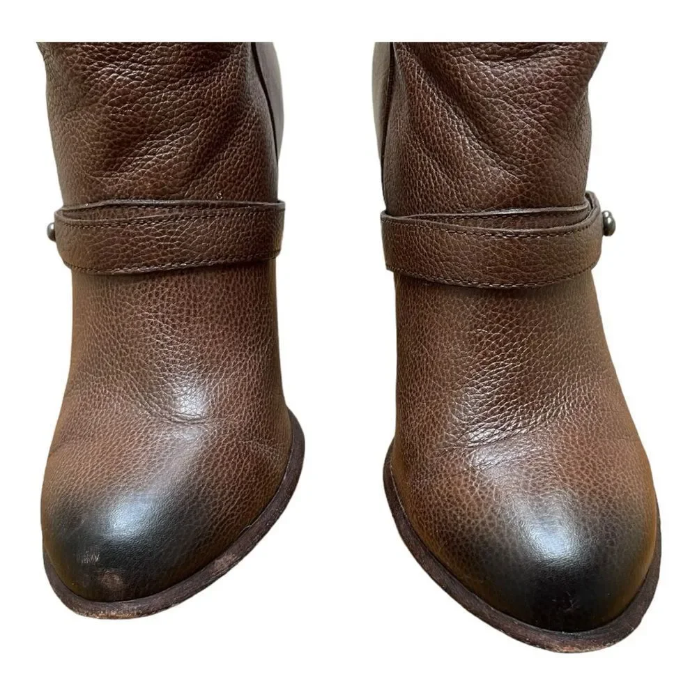 Sam Edelman Naharra Brown Leather Knee High Tall Heeled Boots Size 7.5 EUC